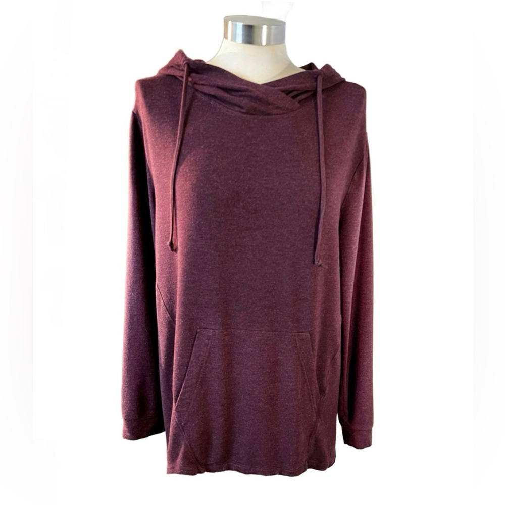 Cabi Hype burgundy red drawstring soft tunic hoodie sweatshirt womens size Small